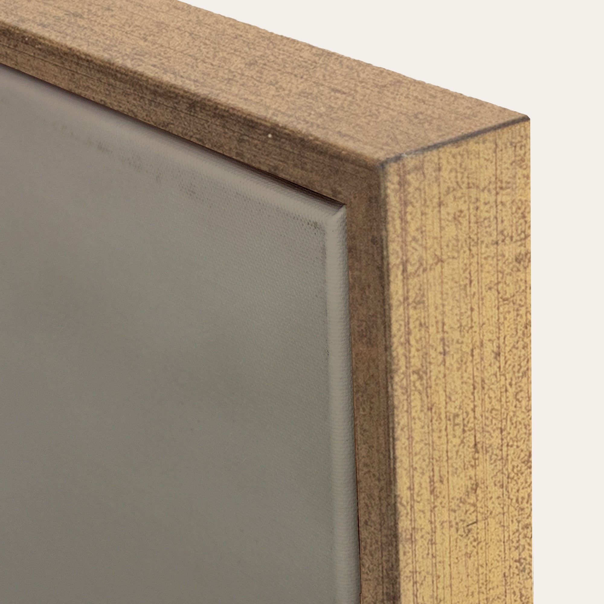 Close-up of a wooden frame corner with a neutral background 