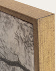 close-up of a wooden frame with a textured wall background 