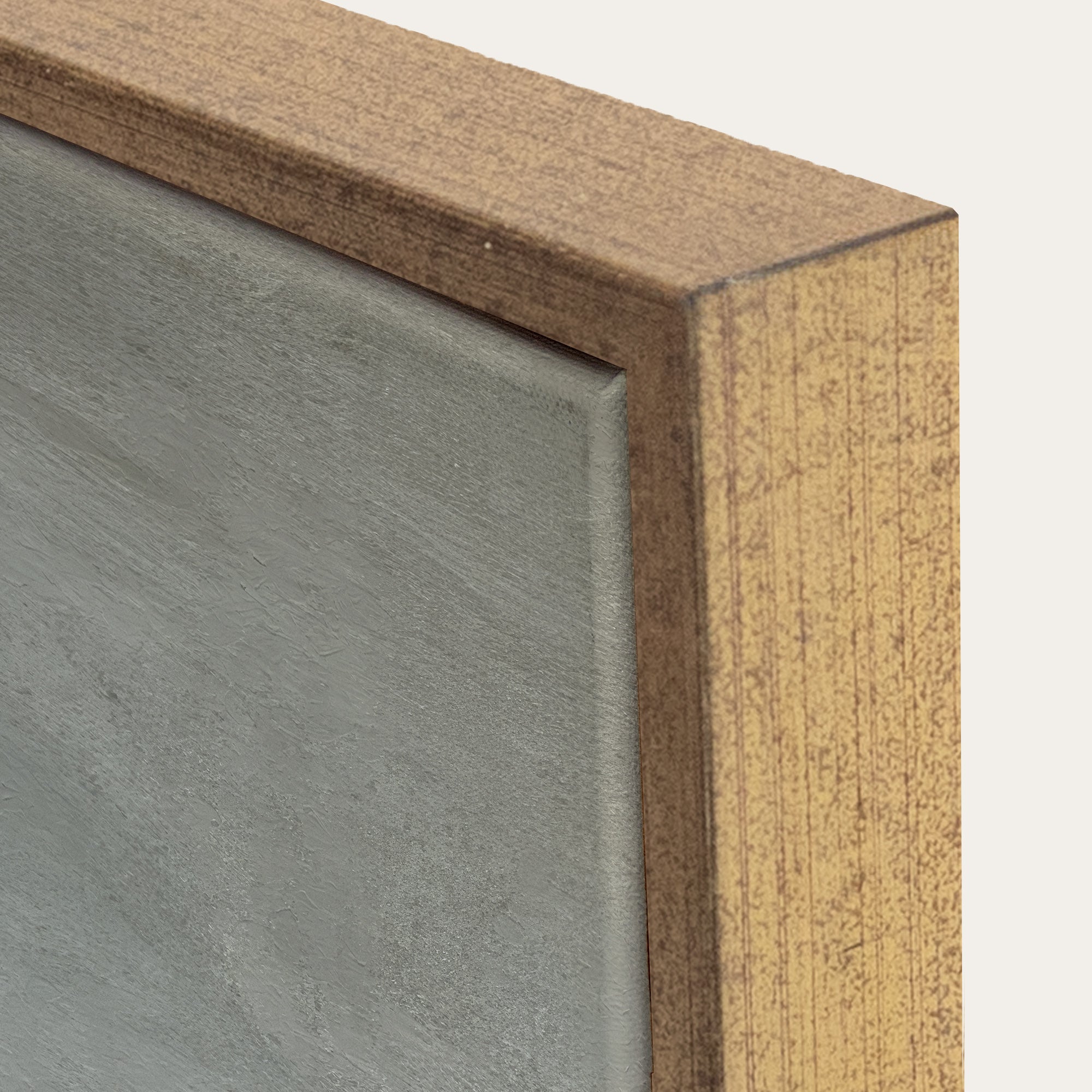 Close-up of a wooden frame corner with a glass panel 