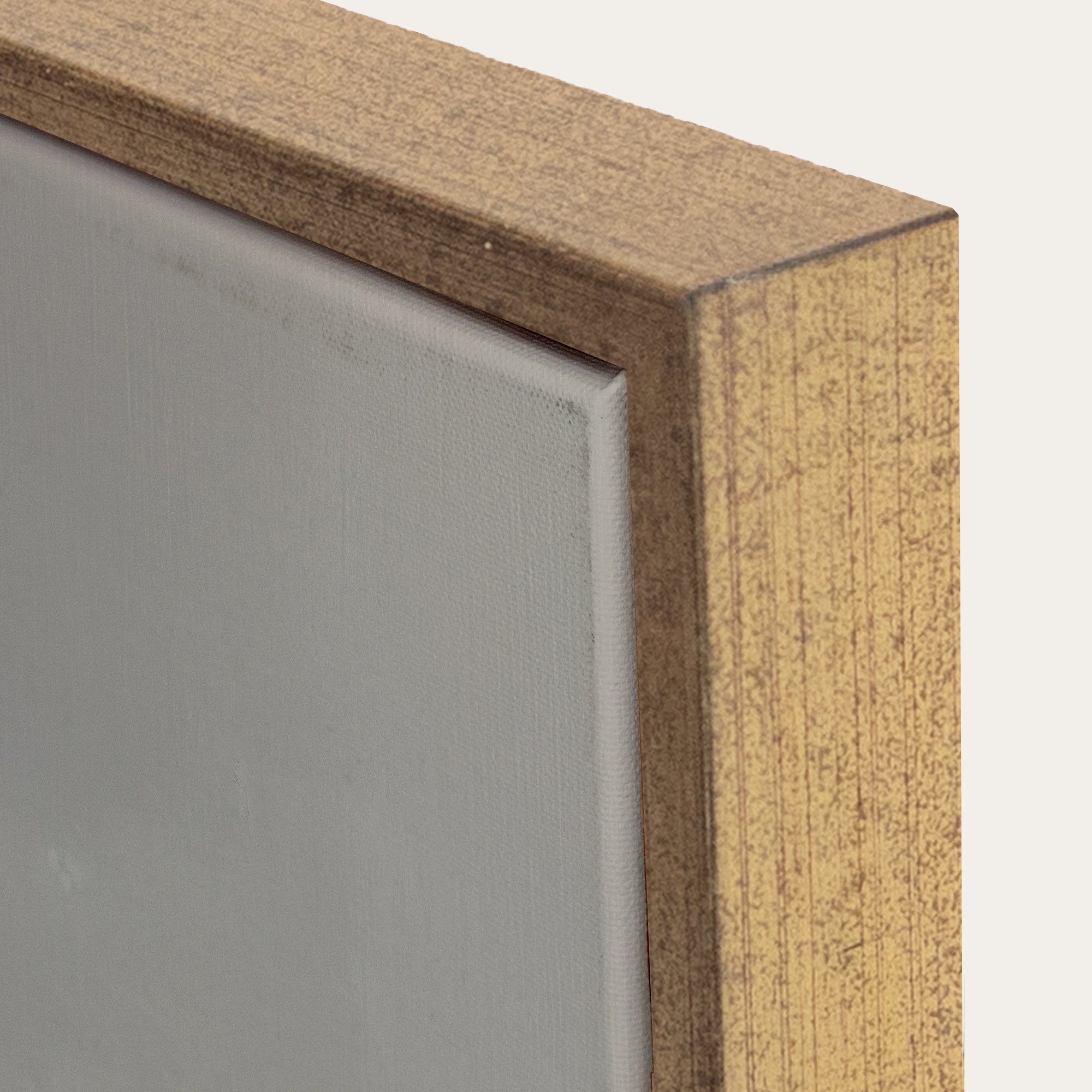 Close-up of a wooden frame corner with a neutral background 