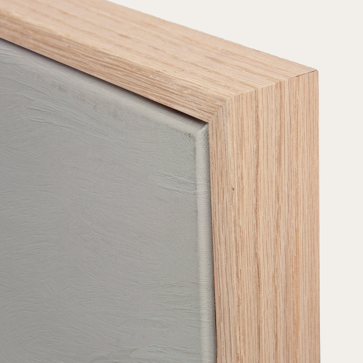 Close-up of a wooden frame with a gray interior 