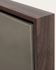 close-up of a wooden frame corner on a mirror 