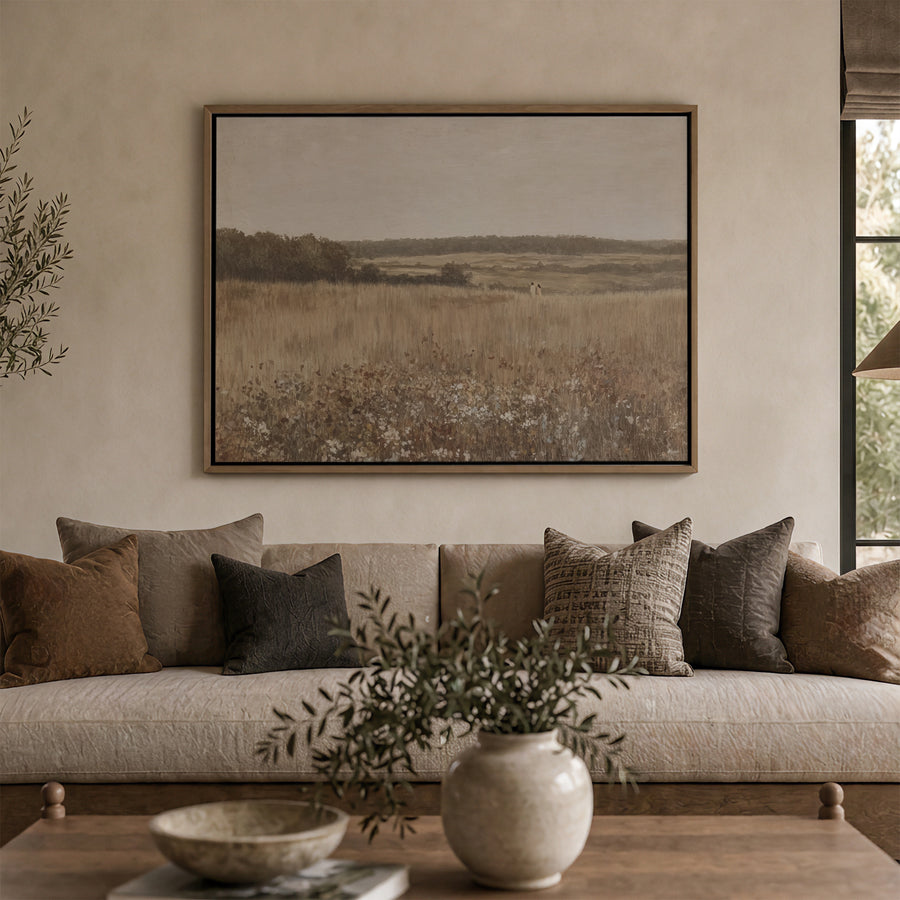 Shown in a floater Oak frame in size 48x36