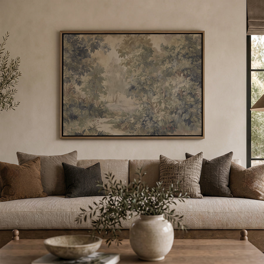 Shown in a floater Oak frame in size 48x36