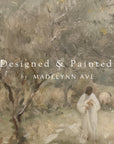 artistic depiction of a shepherd with sheep, watermarked 'designed & painted by madelynn ave'.