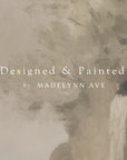artistic depiction of a figure in a robe with watercolor textures, featuring the artist's name 'madellynn ave'.