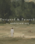 painting of a person standing in a field with text 'designed & painted by madelynn ave'.