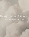 text 'designed & painted by madelynn ave' on a textured beige background