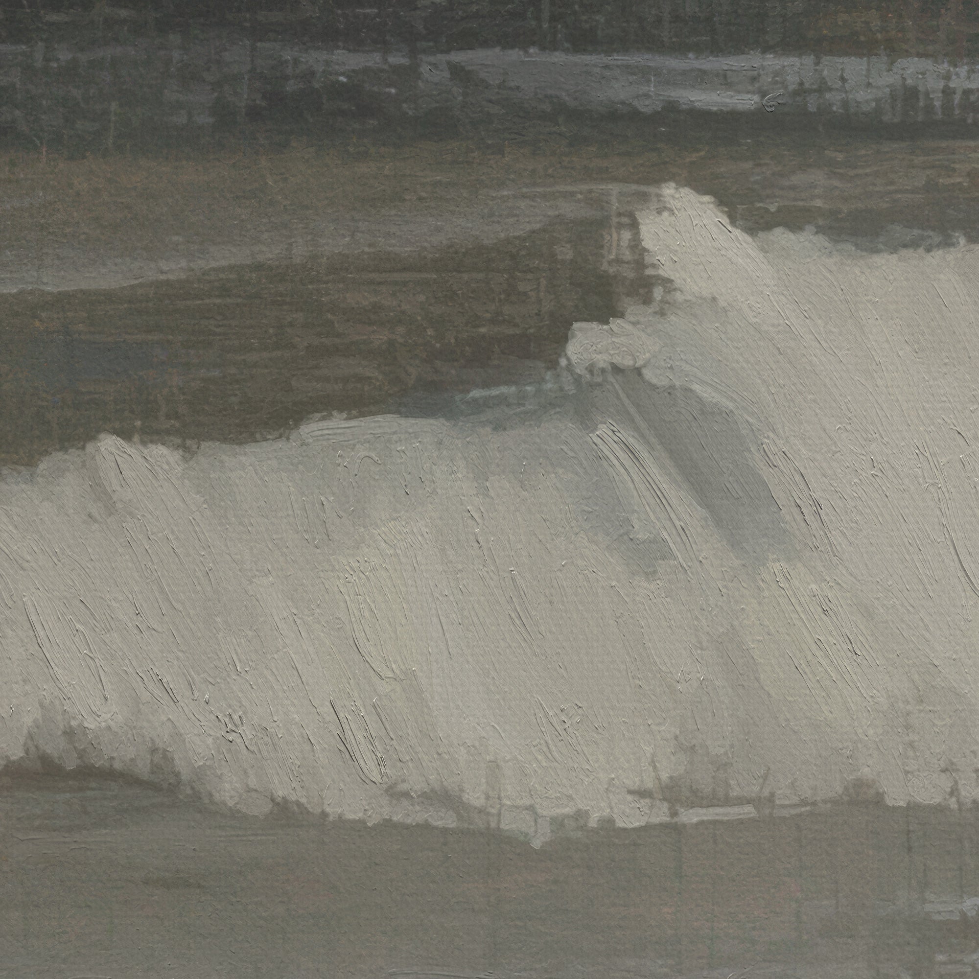 Abstract painting with horizontal brush strokes in gray tones