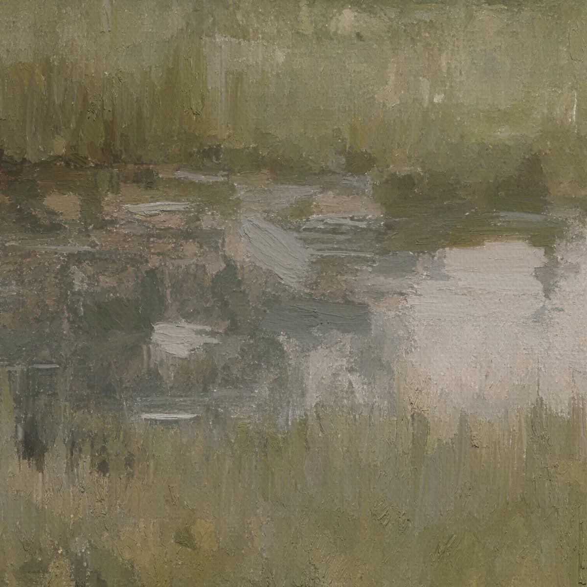 Painting of a landscape with a river and trees