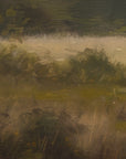 abstract painting with textured brushstrokes in green and brown tones