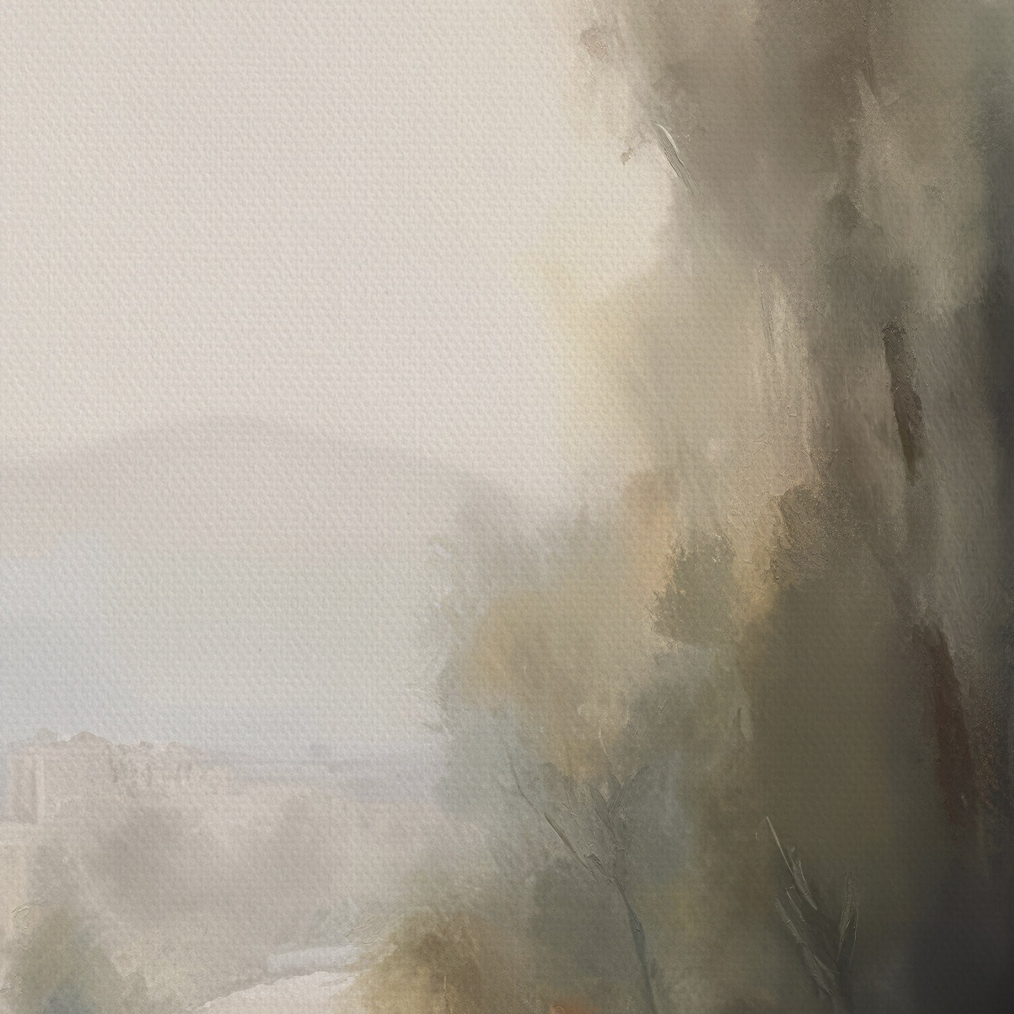Foggy mountain landscape with a castle in the distance