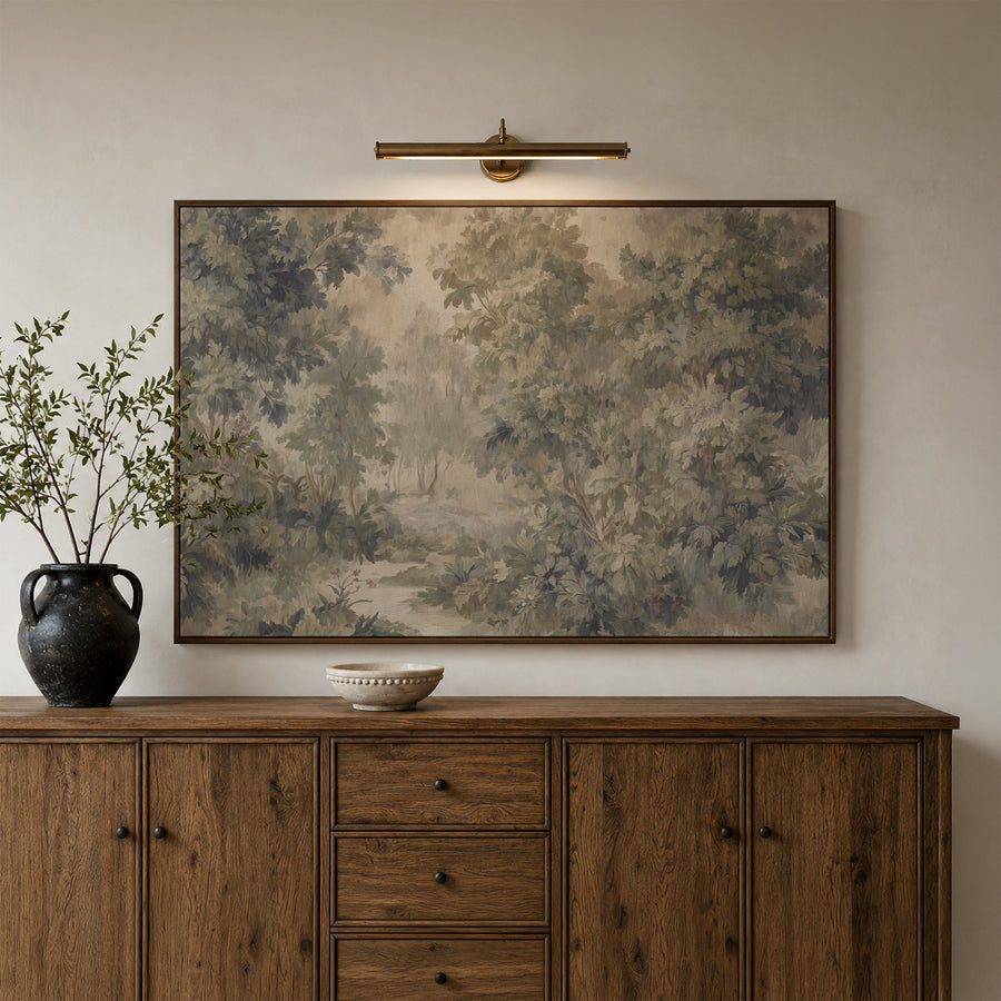 Shown in a floater Walnut frame in size 60x40
