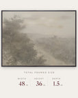 forgotten road in a black floater frame with its total framed size listed below: 48 inches wide, 36 inches high, and 1.5 inches deep. 