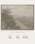 forgotten road in a gold floater frame with its total framed size listed below: 42 inches wide, 32 inches high, and 0.75 inches deep. 