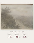 forgotten road in a gold floater frame with its total framed size listed below: 48 inches wide, 36 inches high, and 1.5 inches deep. 