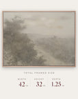 forgotten road in a light oak floater frame with its total framed size listed below: 42 inches wide, 32 inches high, and 1.25 inches deep. 