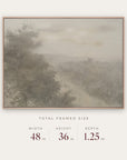 forgotten road in a light oak floater frame with its total framed size listed below: 48 inches wide, 36 inches high, and 1.25 inches deep. 