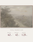 forgotten road in a light oak floater frame with its total framed size listed below: 62 inches wide, 42 inches high, and 1.25 inches deep. 