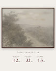 forgotten road in a dark walnut floater frame with its total framed size listed below: 42 inches wide, 32 inches high, and 1.5 inches deep. 
