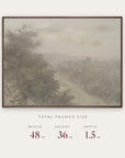 forgotten road in a dark walnut floater frame with its total framed size listed below: 48 inches wide, 36 inches high, and 1.5 inches deep. 