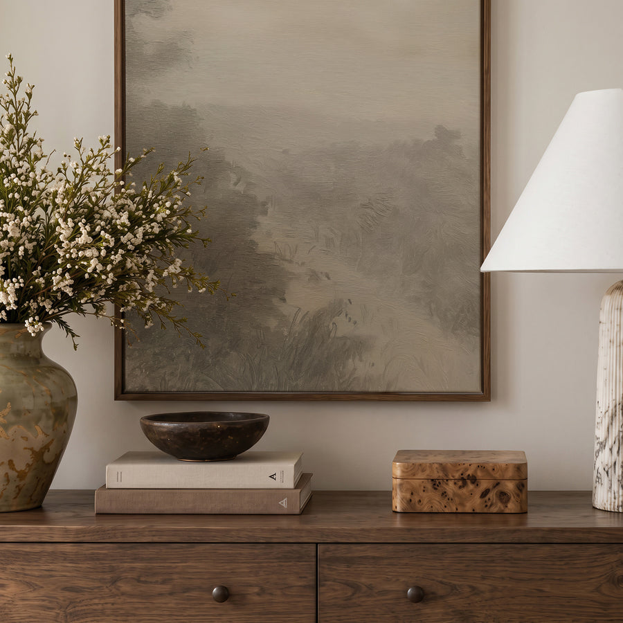 Shown in a walnut floater frame in size 30x40