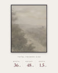 forgotten road in a black floater frame with its total framed size listed below: 36 inches wide, 48 inches high, and 1.5 inches deep. 