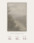 forgotten road in a gold floater frame with its total framed size listed below: 42 inches wide, 62 inches high, and 1.5 inches deep. 
