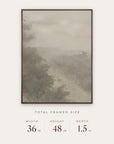 forgotten road in a dark walnut floater frame with its total framed size listed below: 36 inches wide, 48 inches high, and 1.5 inches deep. 
