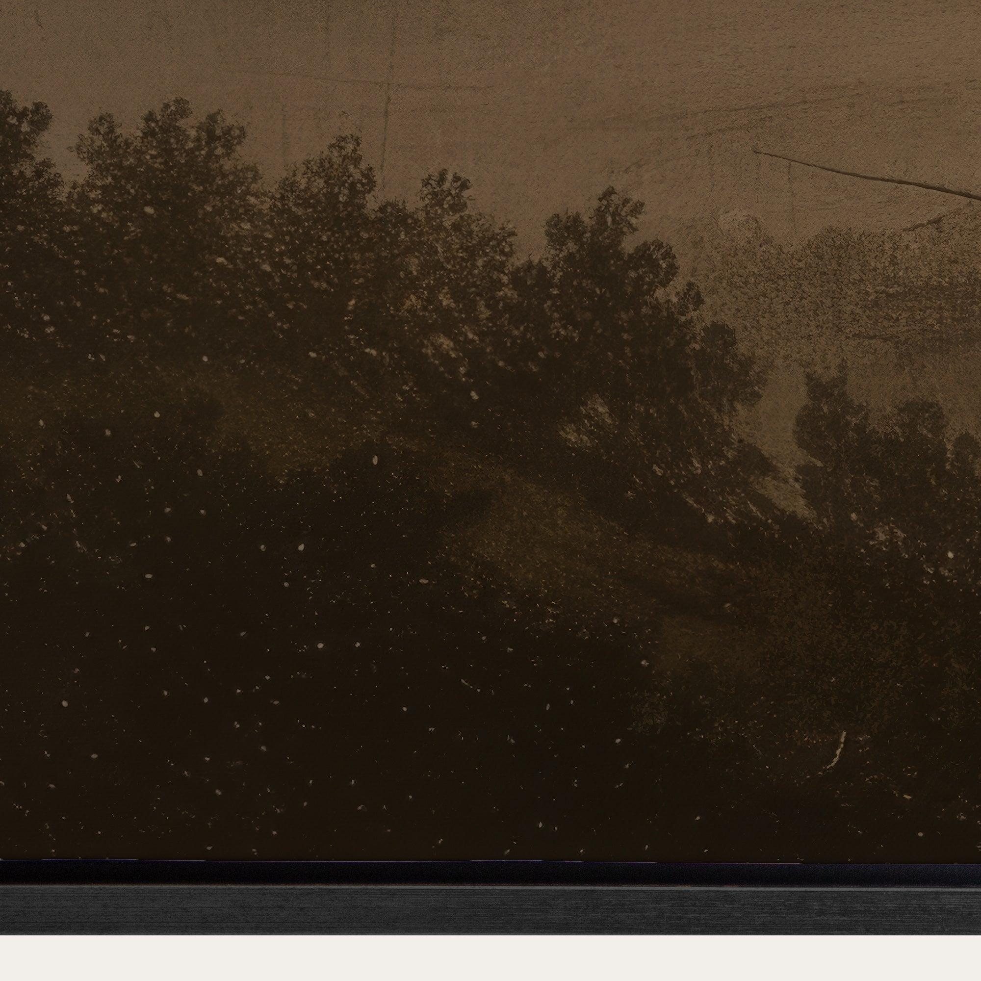 Sepia-toned landscape with trees and a river 
