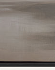 abstract painting with horizontal brush strokes in brown and beige tones. 
