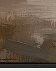 abstract painting with textured brushstrokes in brown and beige tones. 