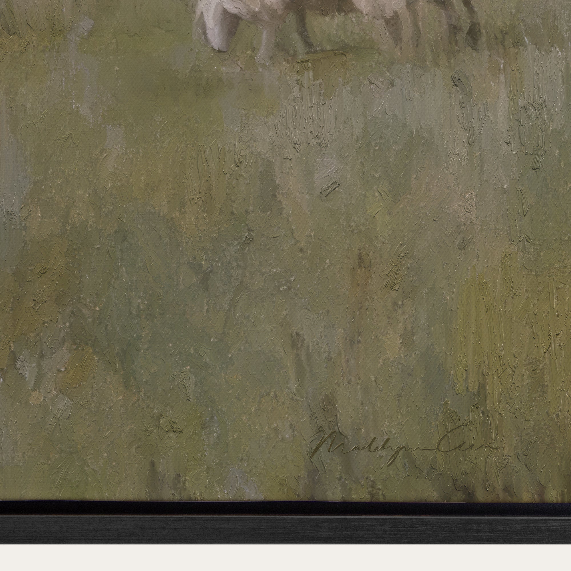 Abstract painting with textured green and brown tones 