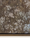 textured brown and beige patterned wallpaper with a gold border 