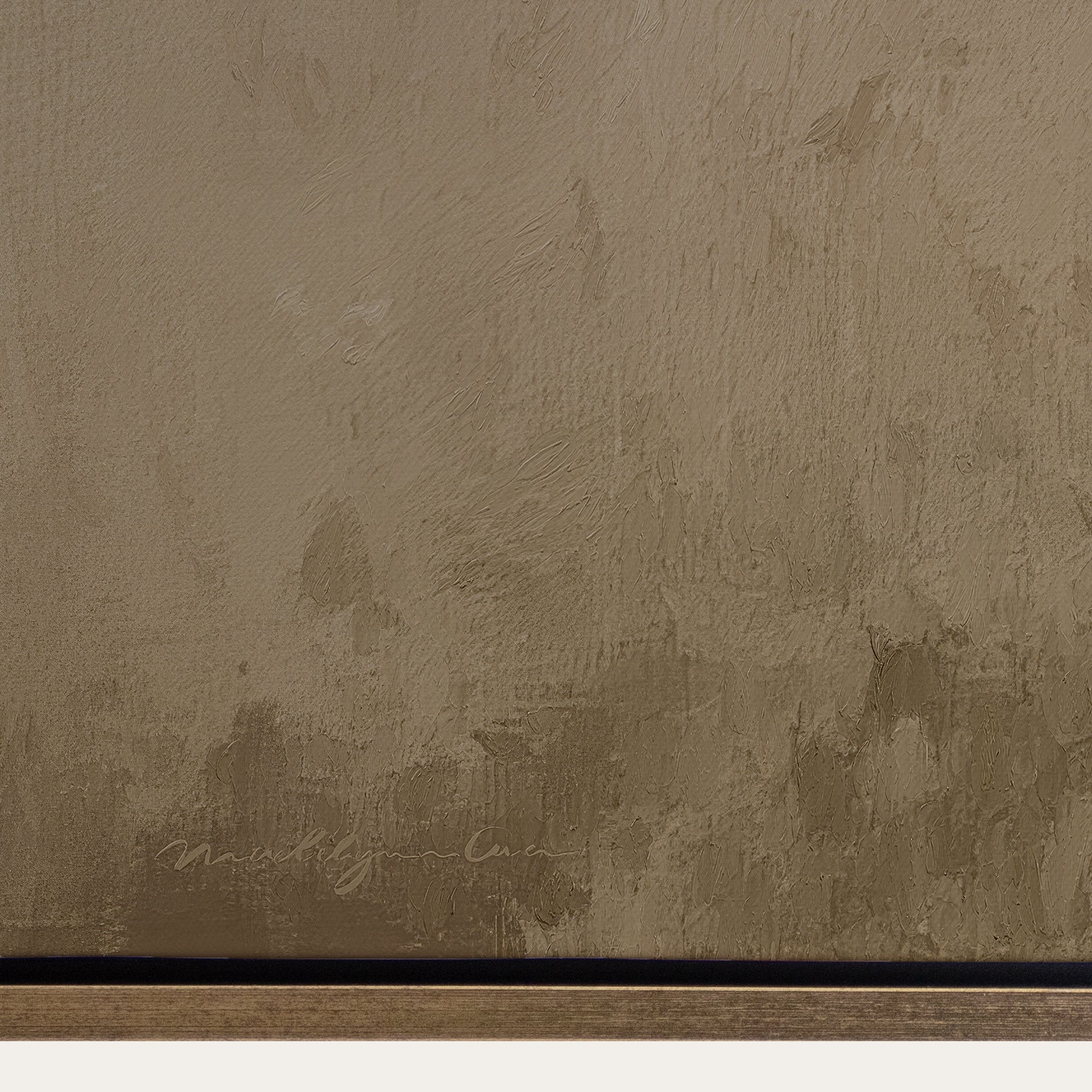 Textured brown surface with a signature at the bottom 