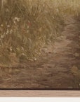 artistic depiction of a natural scene with earthy tones, featuring a signature at the bottom left corner. 