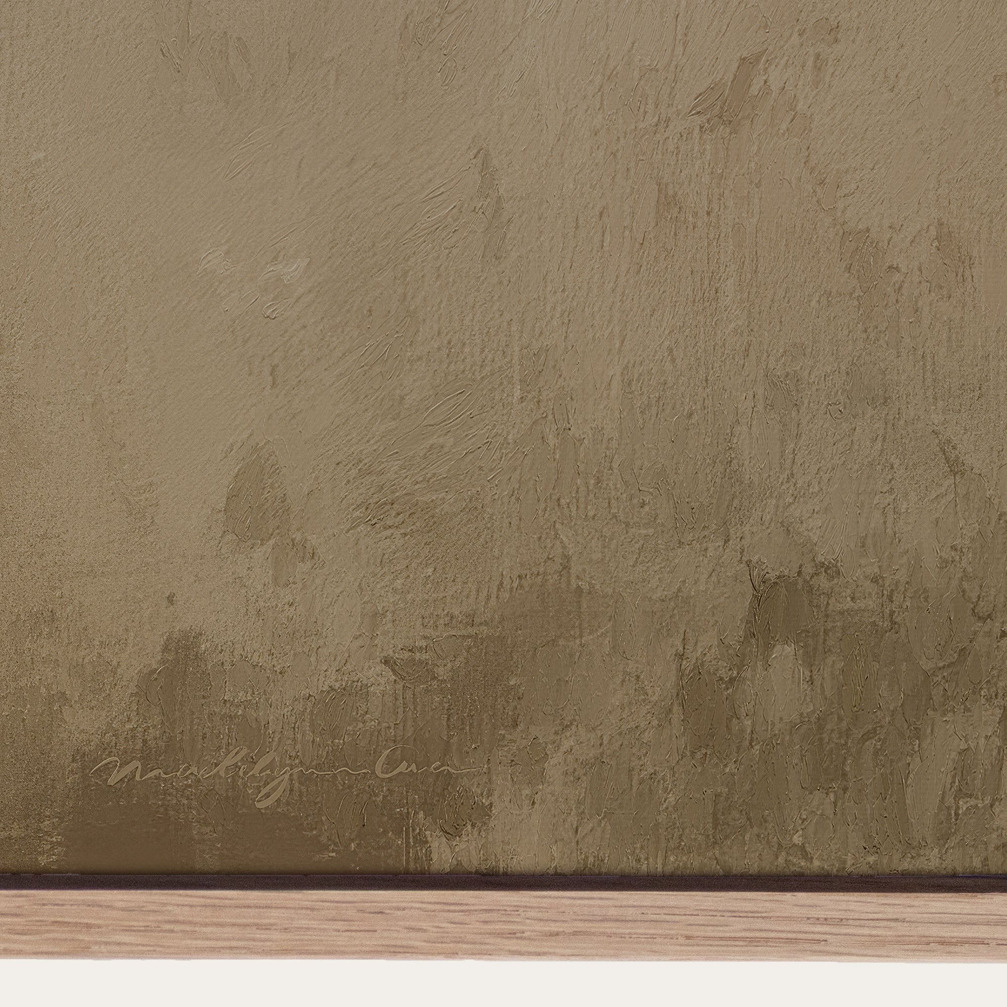 Textured brown surface with a signature at the bottom 