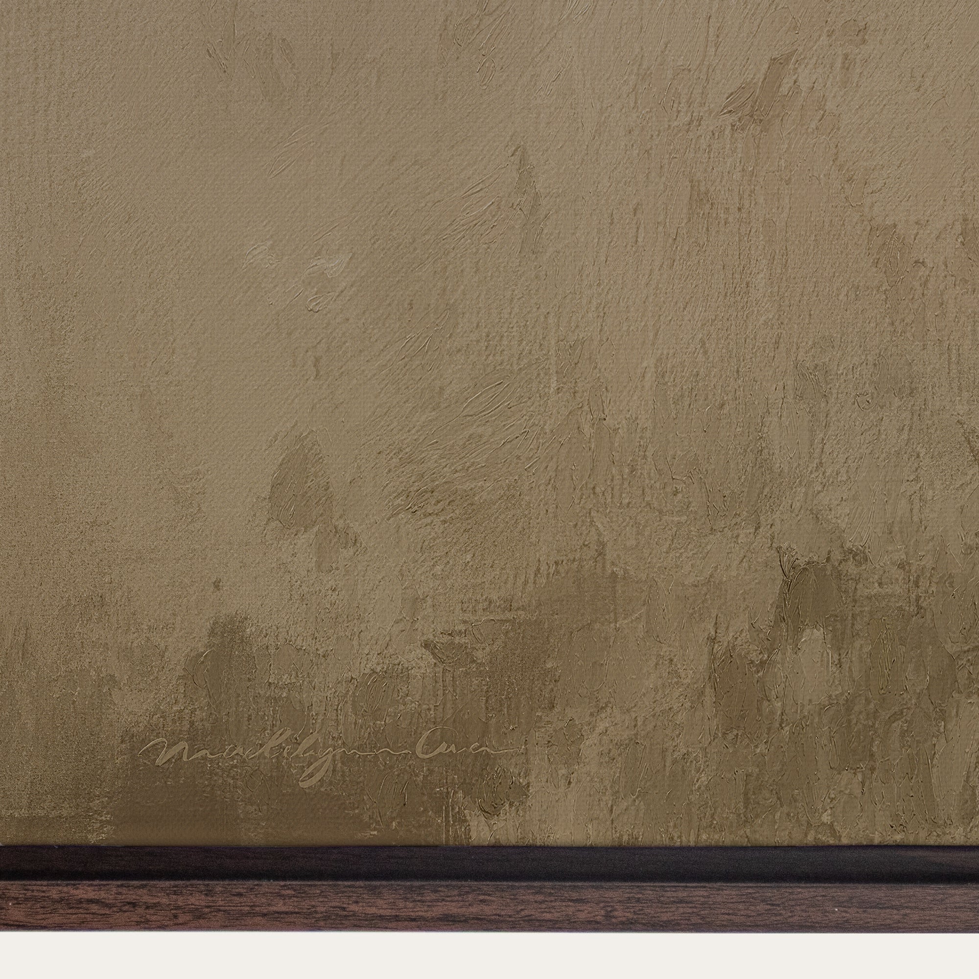 Textured brown wall with a signature at the bottom 