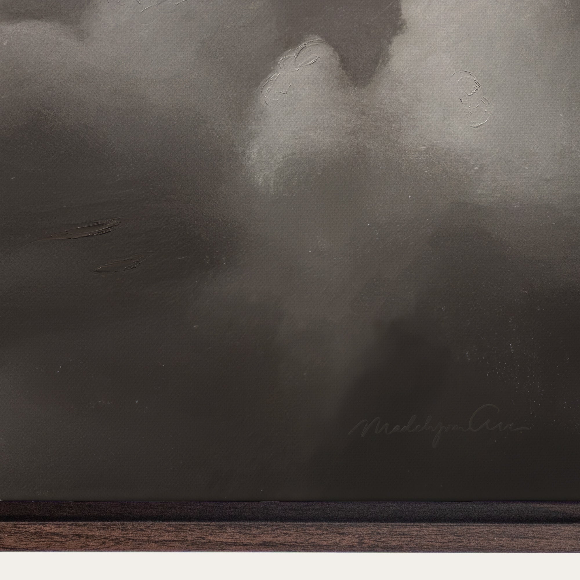 Abstract art with textured surface and signature at bottom right corner 
