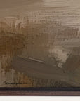 abstract painting with textured brushstrokes in earthy tones, signed by the artist. 