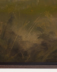 abstract painting with textured brushstrokes in green and brown tones. 