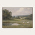 Framed painting of a pastoral scene with sheep in a field. #Gold
