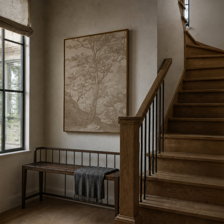 Shown in a floater Walnut frame in size 30x40
