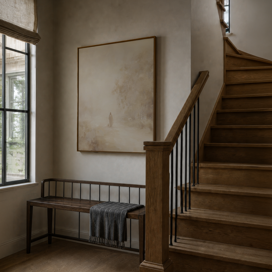 Shown in a floater Walnut frame in size 30x40
