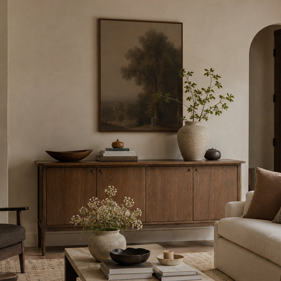 Shown in a Floater Walnut Frame in size 36x48