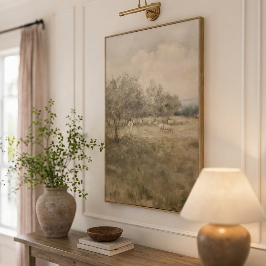 Shown in a floater Gold frame in size 30x40
