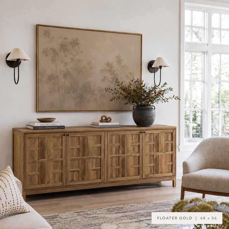 Shown in a gold floater frame in size 48x36