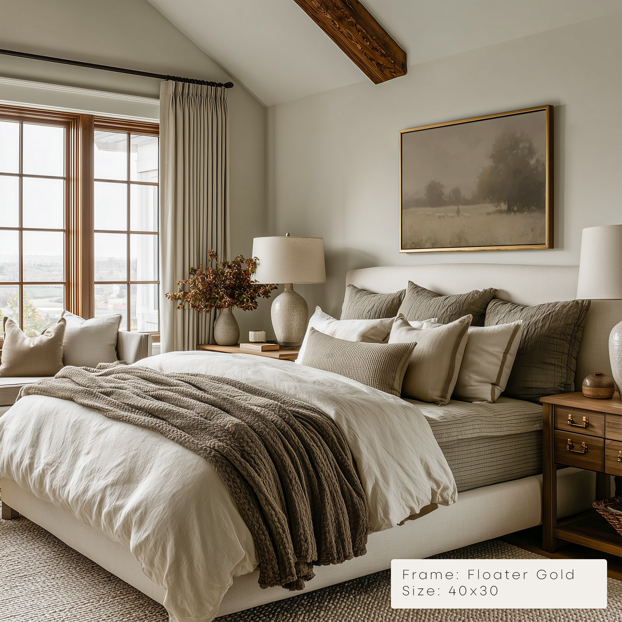 Neatly made bed with pillows and blankets in a bedroom setting.