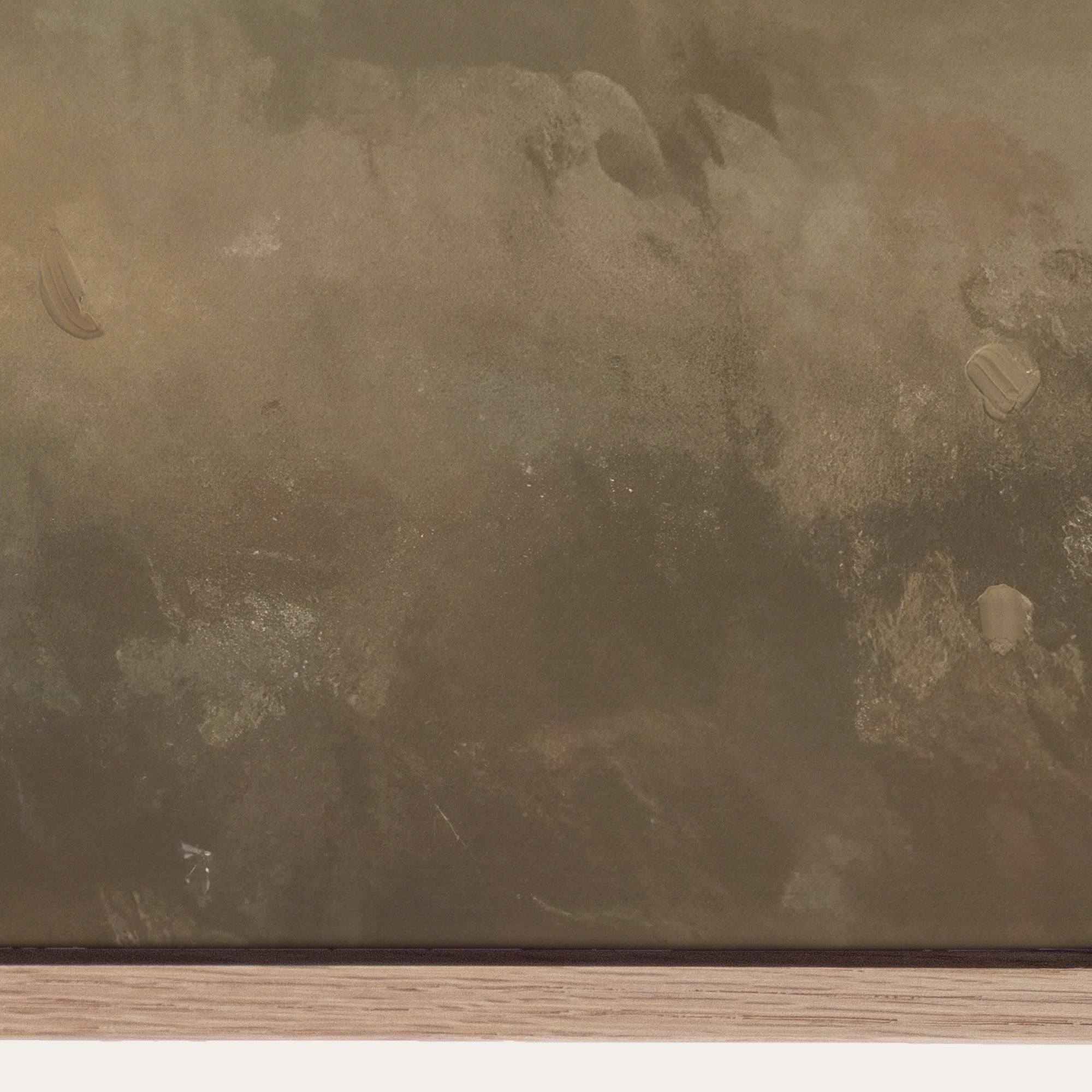 Closeup of a painting that shows the gap between the canvas and the wooden frame. 