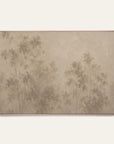 a framed wall art print featuring a soft, muted landscape of trees in warm beige and taupe tones, displayed against a clean off-white wall. 